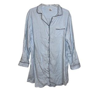 Liz Claiborne Sleepwear Long Sleeve Cotton Blue & White Striped Sleeve Shirt XXL